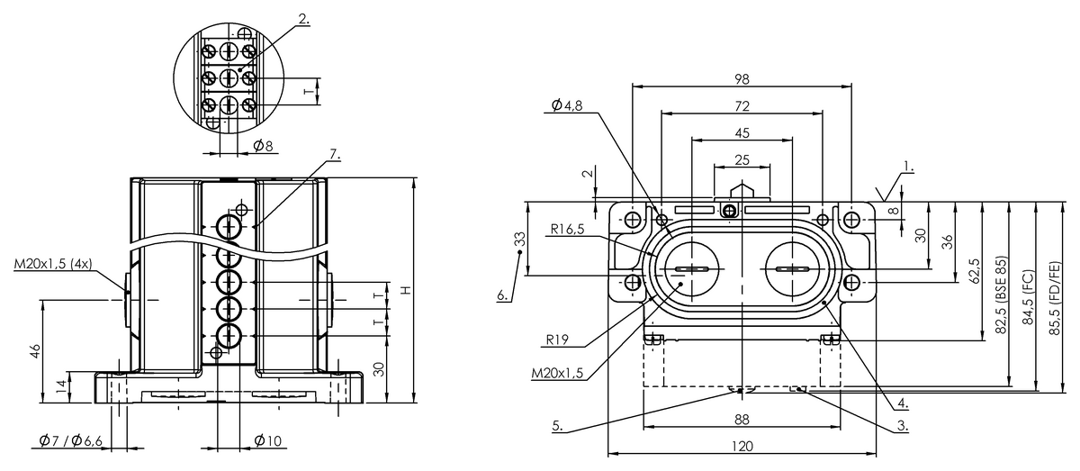 Mechanical multiple position limit switches with safety switch positions