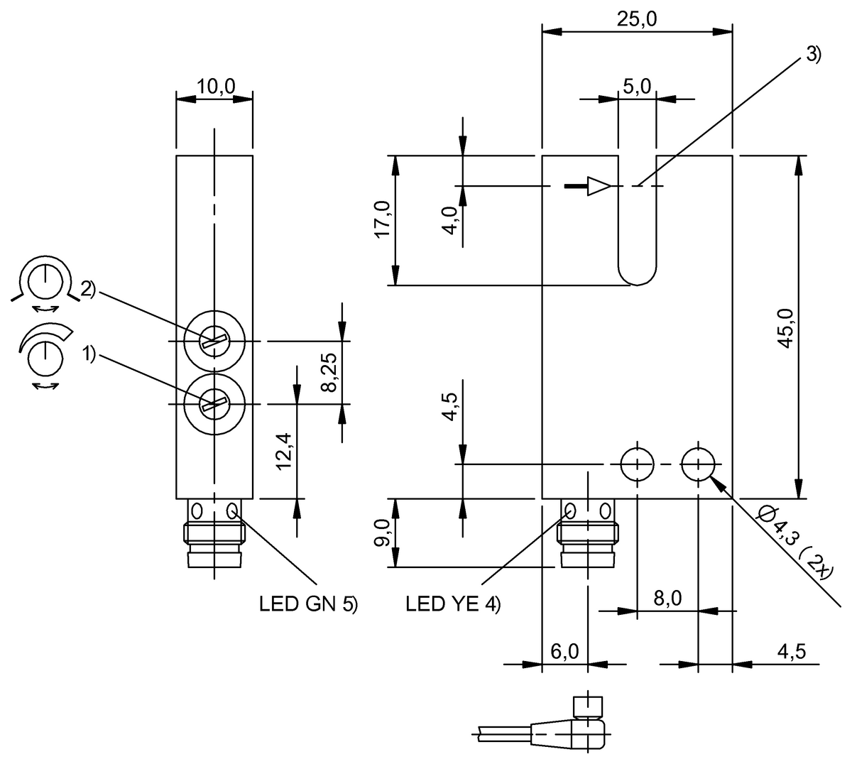 Fork sensors and angle sensors