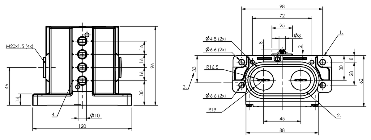 Mechanical multiple position limit switches with safety switch positions