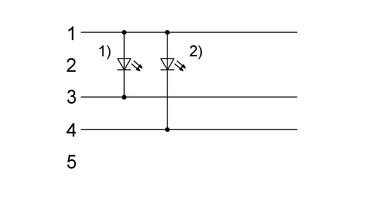 1) Green LED = Power 2) Yellow LED = Function