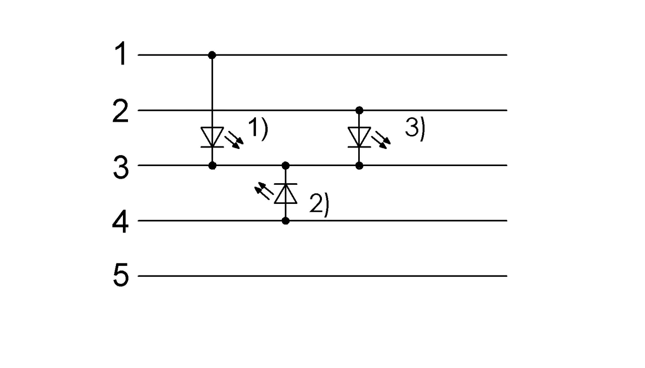 1) LED绿色 = 运行显示 2) LED黄色 = 功能 3) LED白色 = 功能